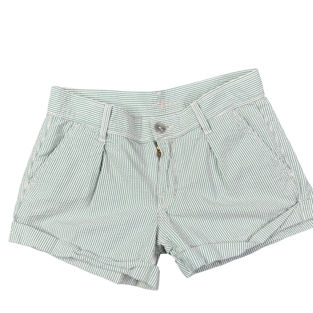 7 For all Mankind Green White Striped Shorts Cuffed Casual Size 27 100% cotton‎